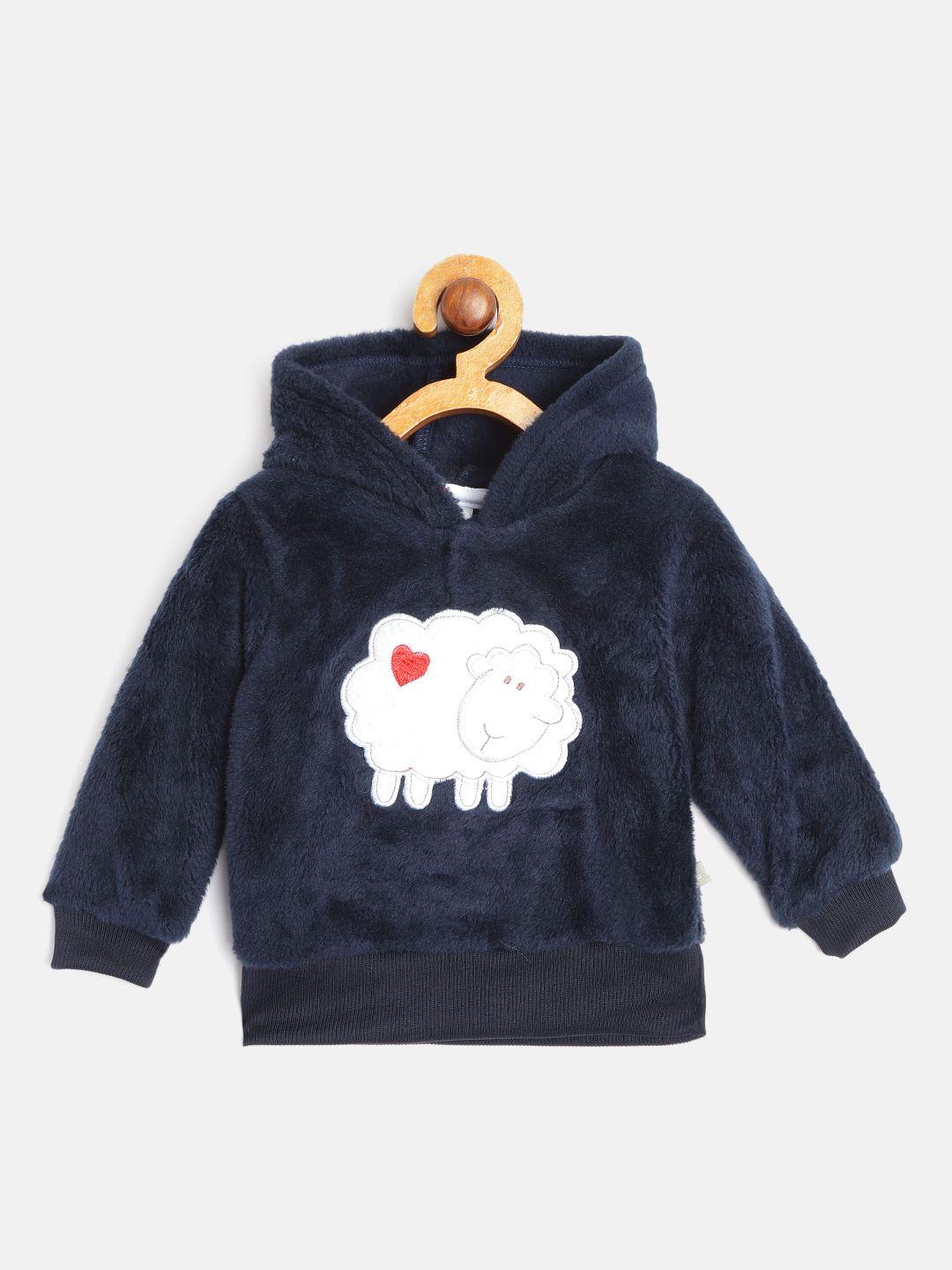 moms love infant boys navy blue cotton hooded faux fur sheep applique sweatshirt