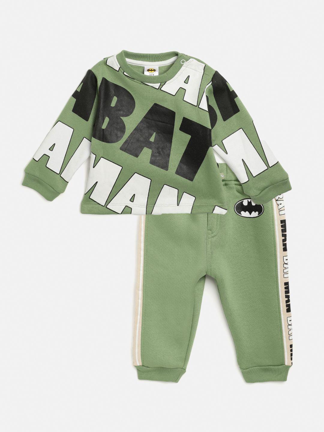 moms love infant boys olive green & black batman print pure cotton sweatshirt & joggers