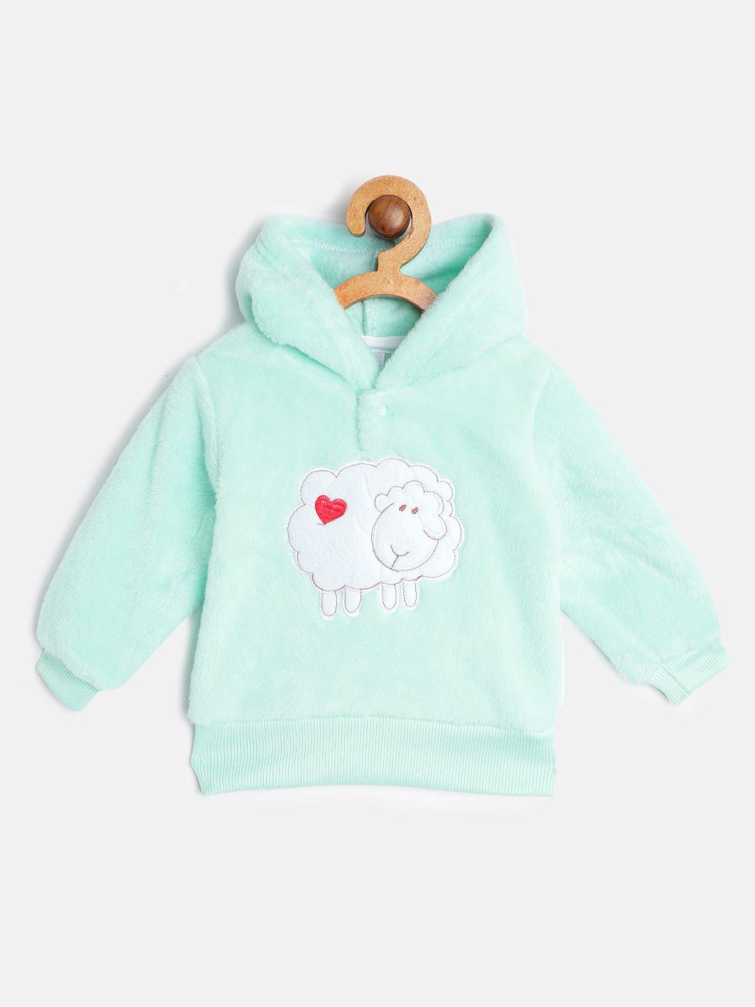 moms love infant boys sea green cotton hooded faux fur sheep applique sweatshirt