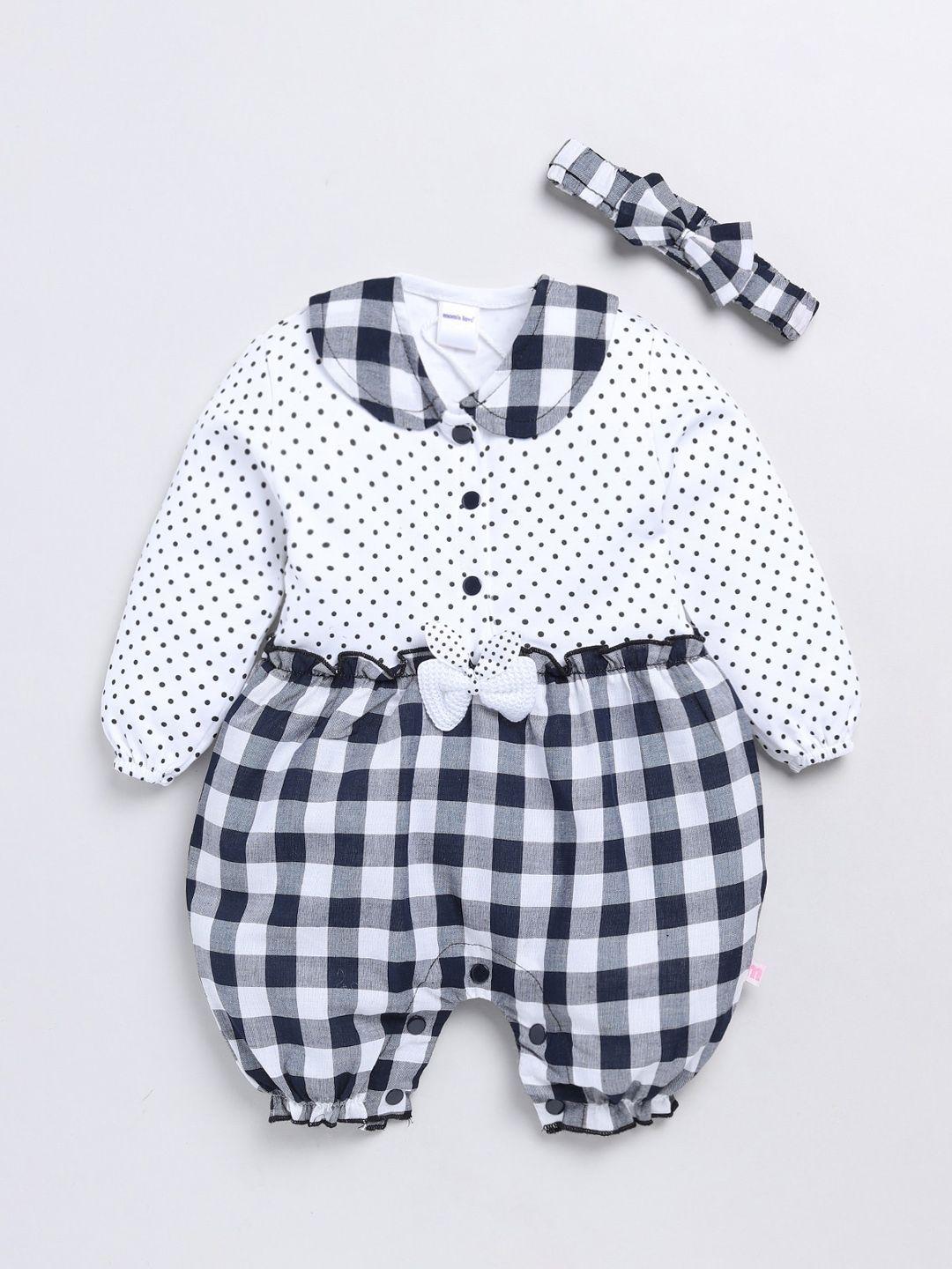 moms love infant girls checked cotton rompers with hairband