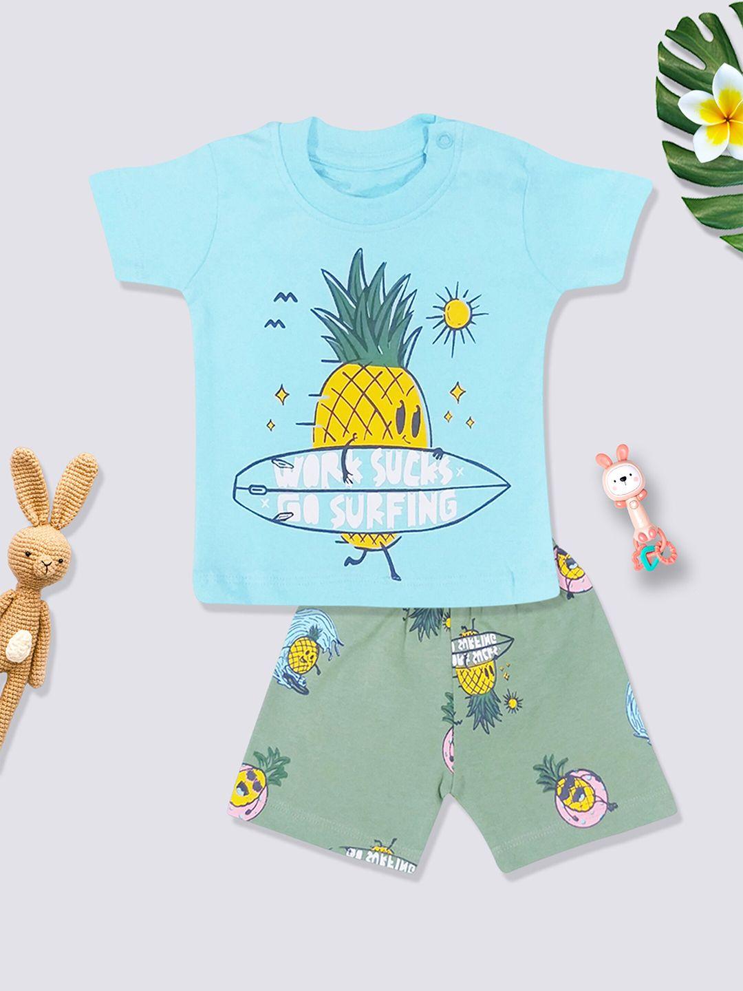 moms love infants boys printed pure cotton t-shirt with shorts