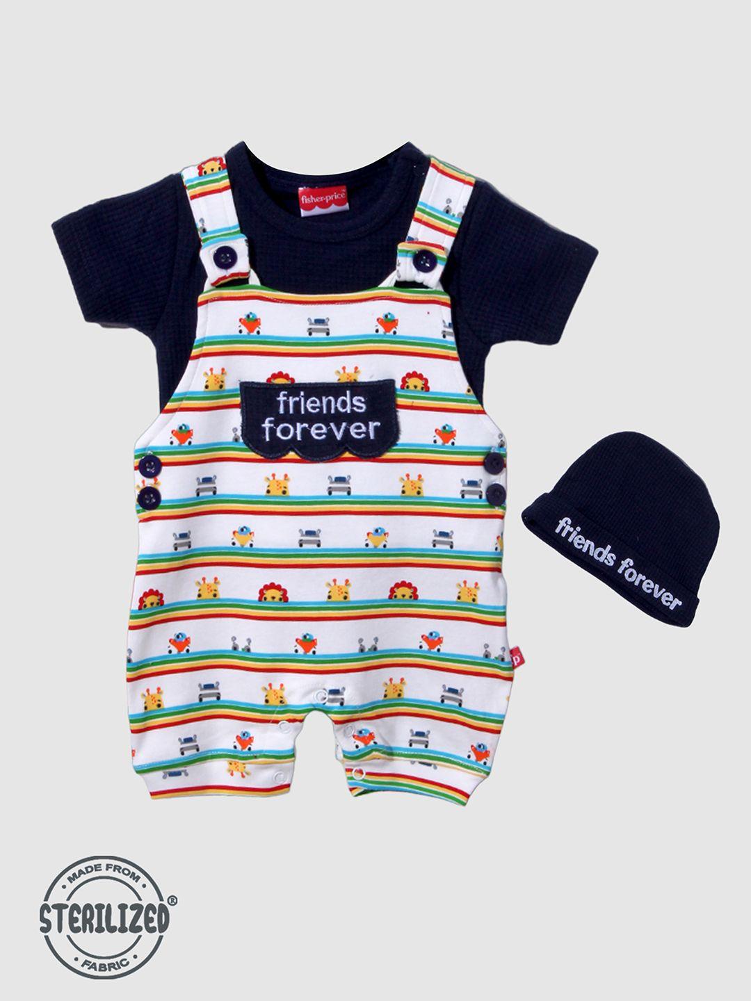 moms love infants printed cotton dungaree with t-shirt & cap