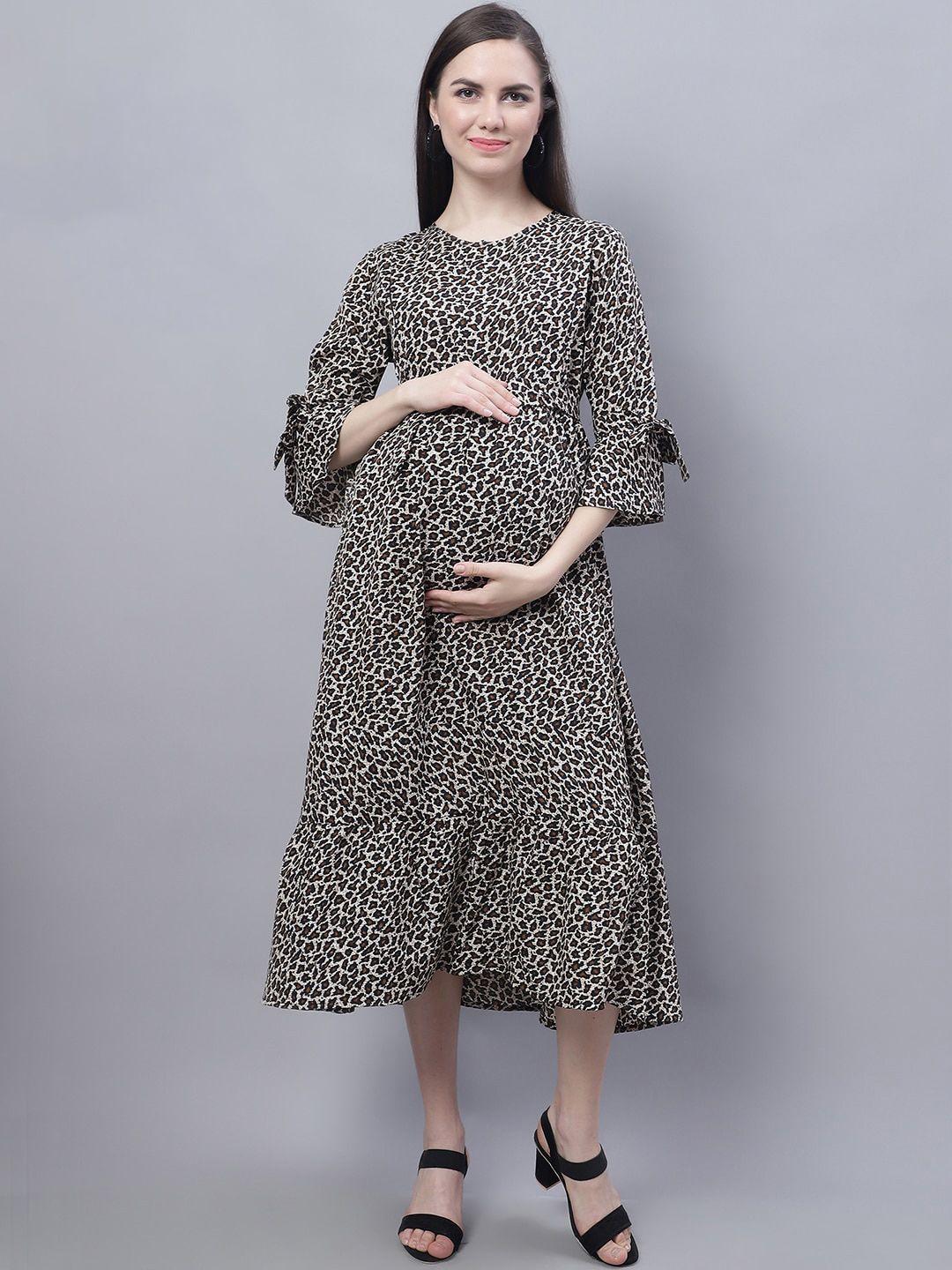 moms maternity animal print bell sleeve crepe maternity fit & flare dress