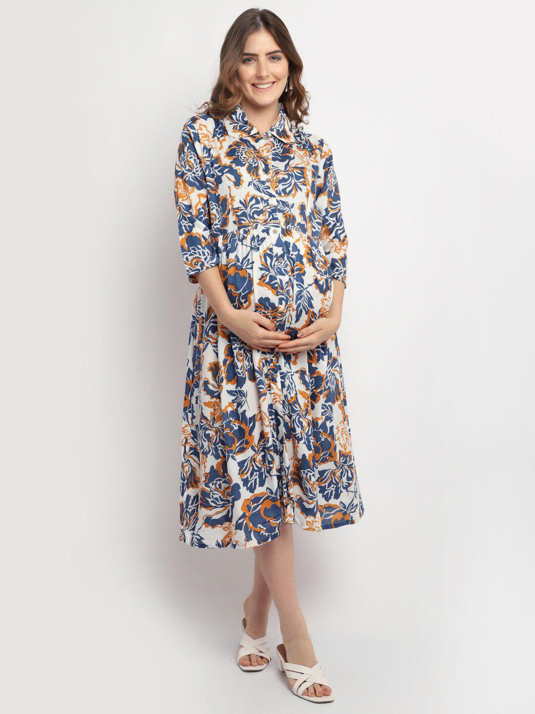 moms maternity blue floral maternity shirt midi dress