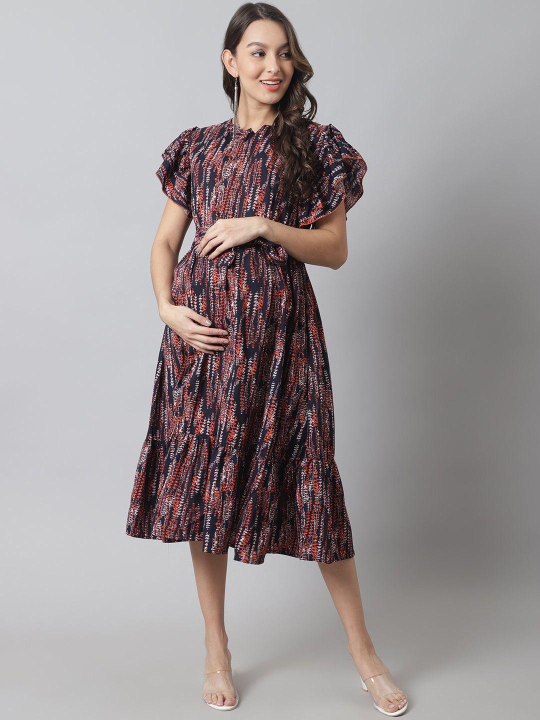 moms maternity crepe maternity abstract printed fit & flare dress