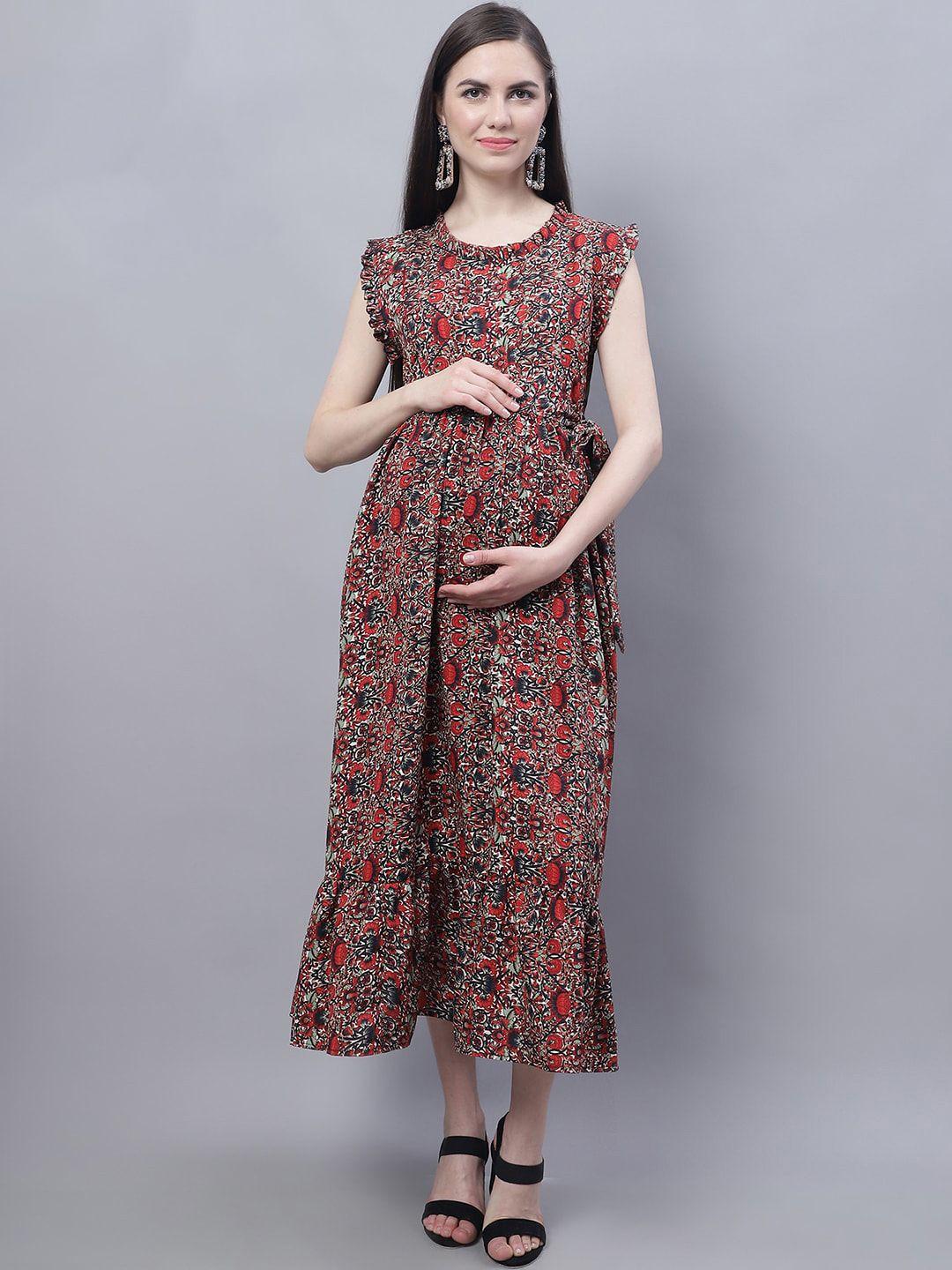 moms maternity feeding floral printed maternity fit & flare midi dress