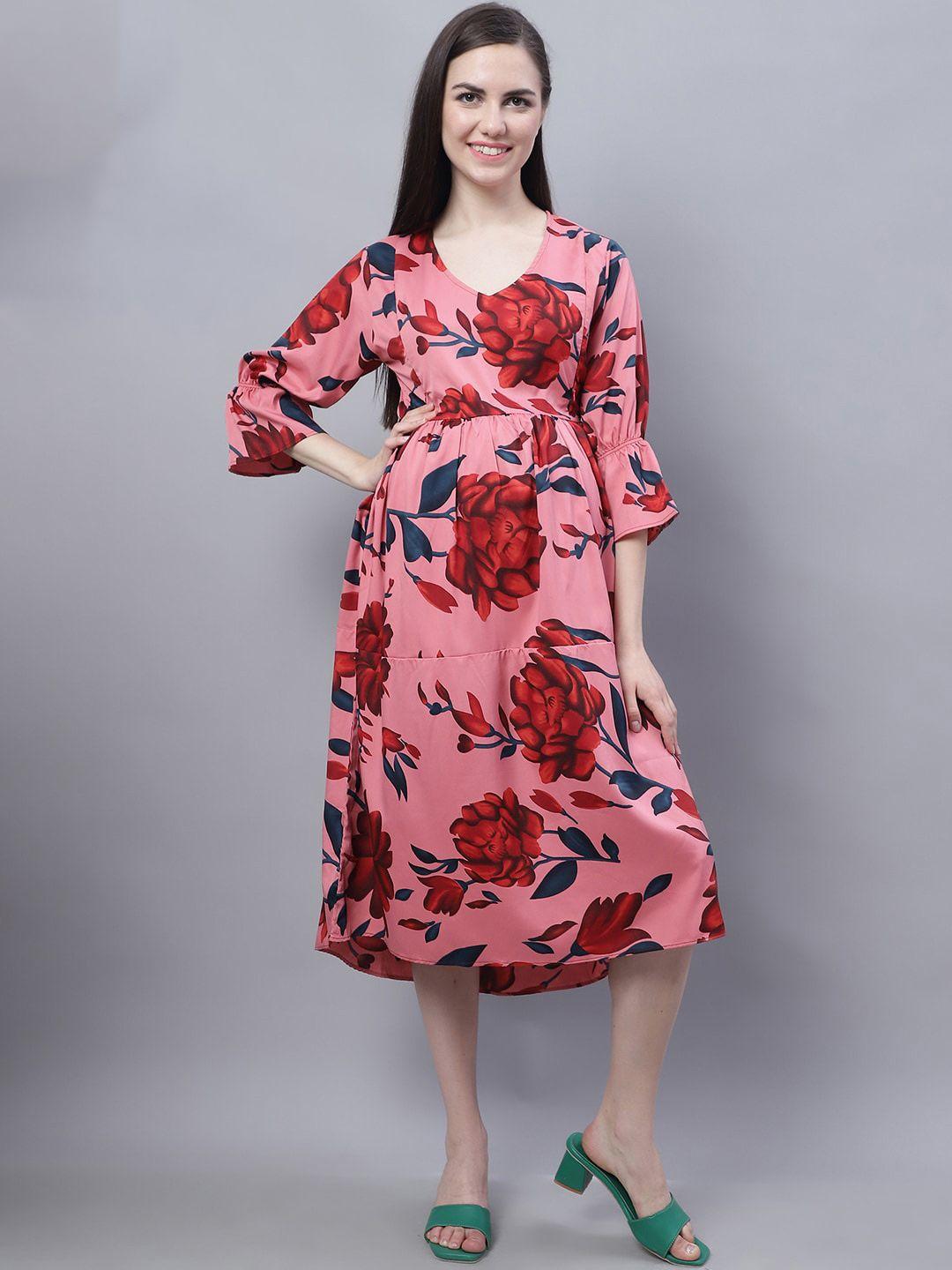 moms maternity floral print bell sleeve crepe maternity fit & flare dress