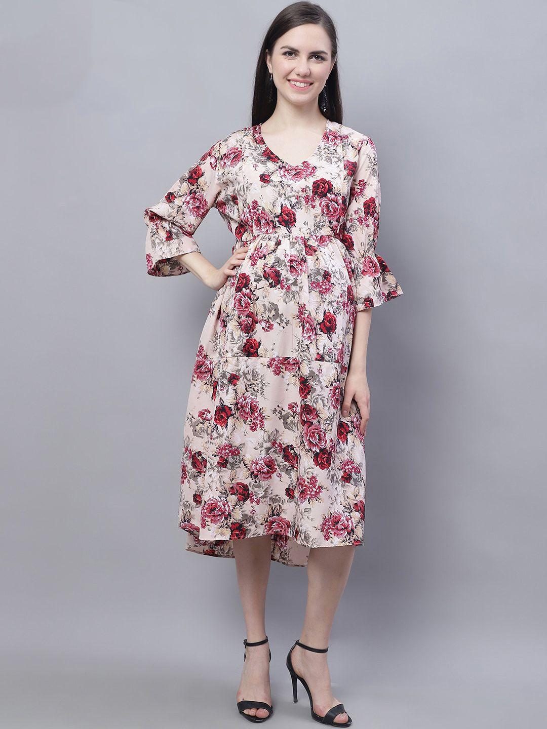 moms maternity floral print bell sleeve crepe maternity fit & flare dress