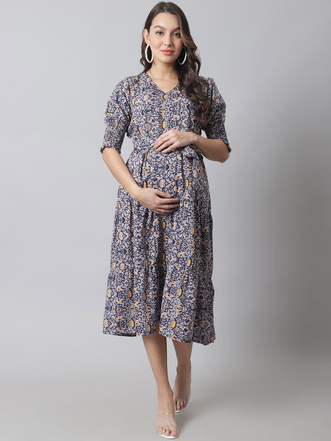 moms maternity floral print fit & flare midi dress