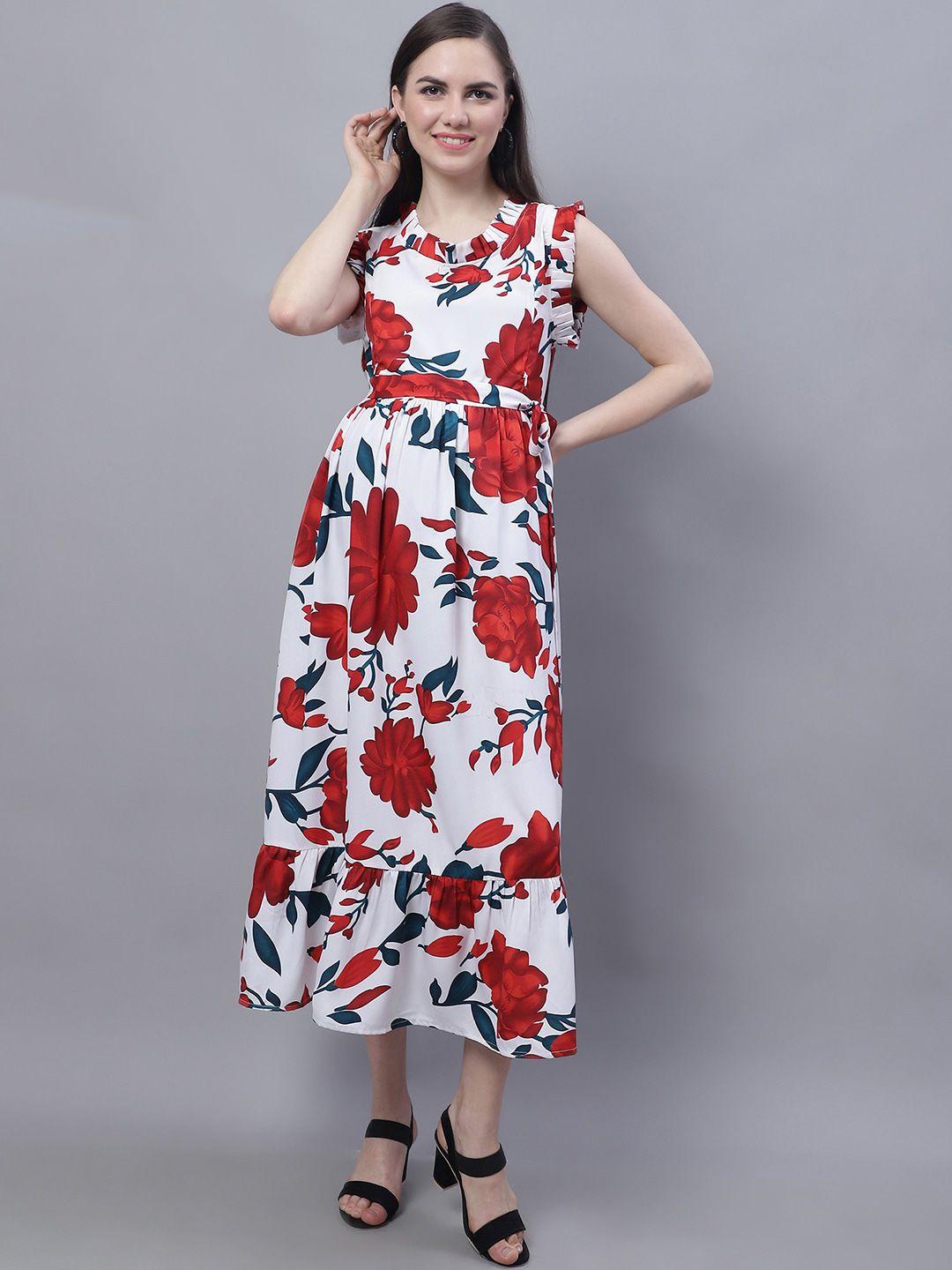 moms maternity floral print flutter sleeve crepe maternity fit & flare dress