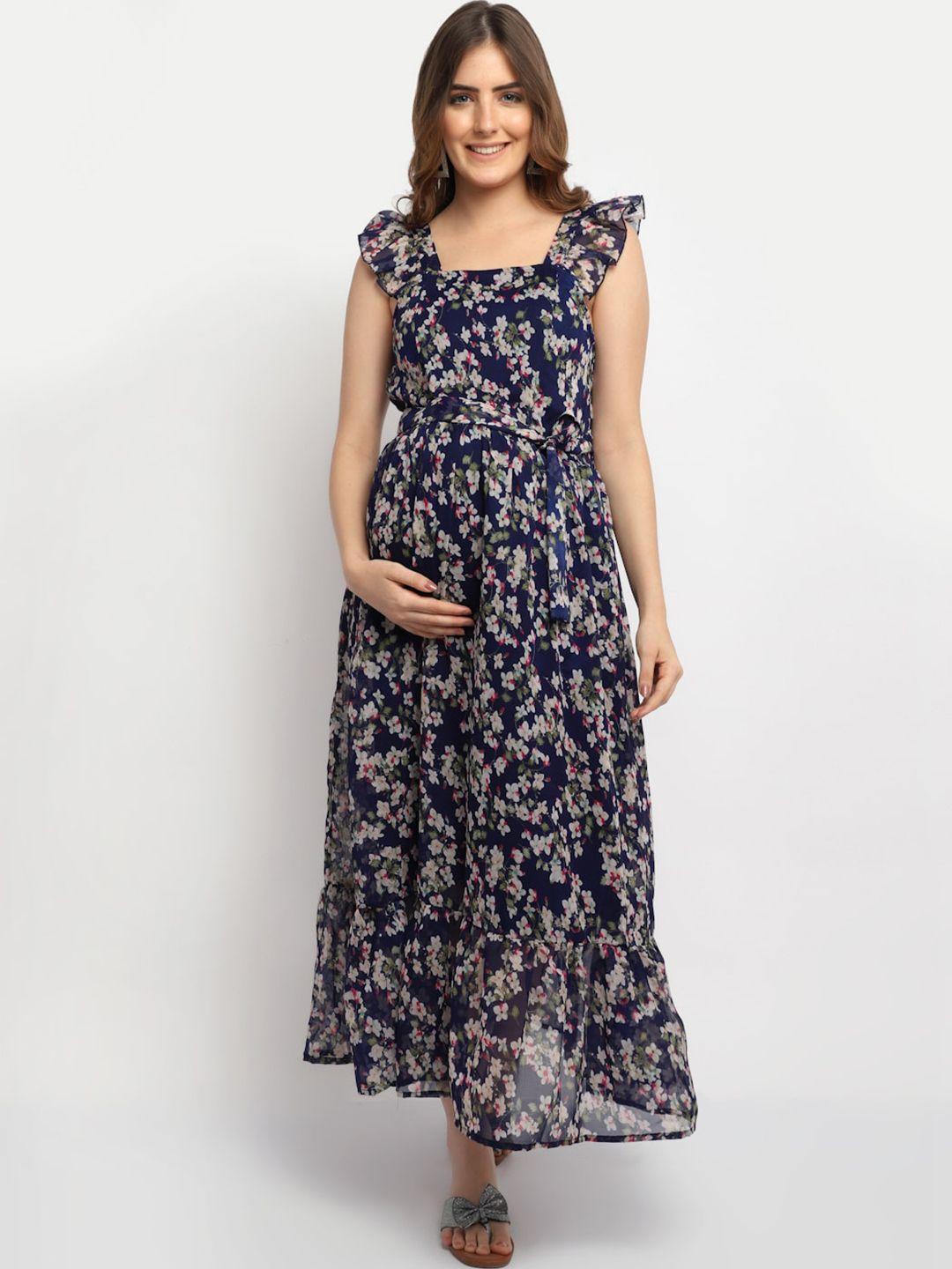 moms maternity floral print flutter sleeve georgette maternity maxi dress