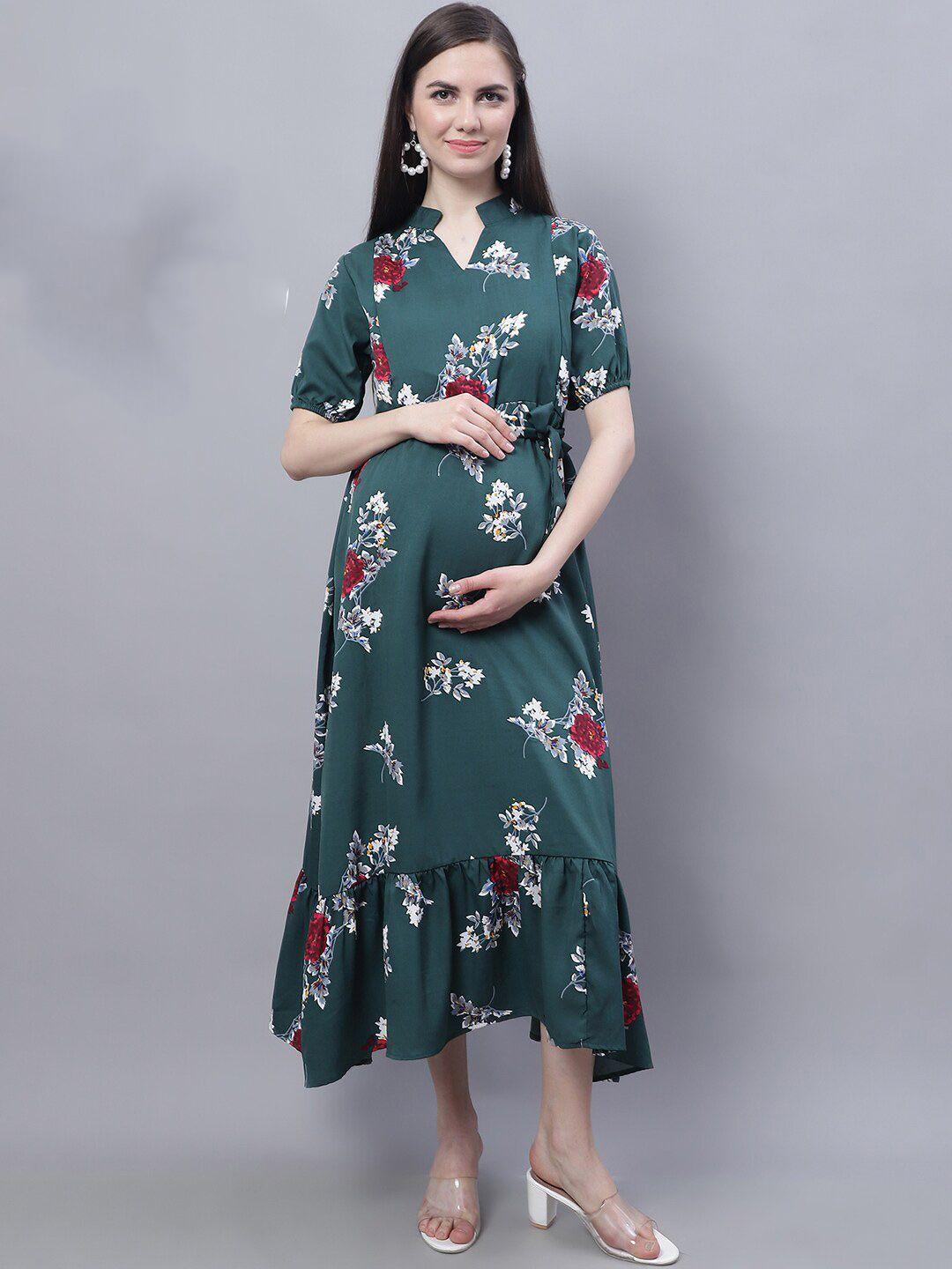 moms maternity floral print puff sleeve crepe maternity fit & flare dress