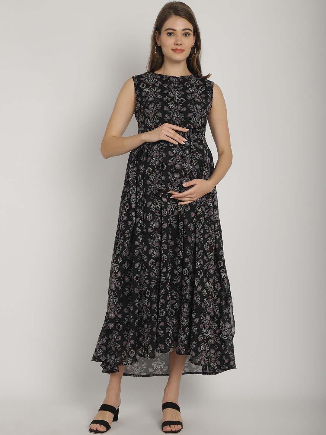 moms maternity floral printed sleeveless gathered maternity maxi dress