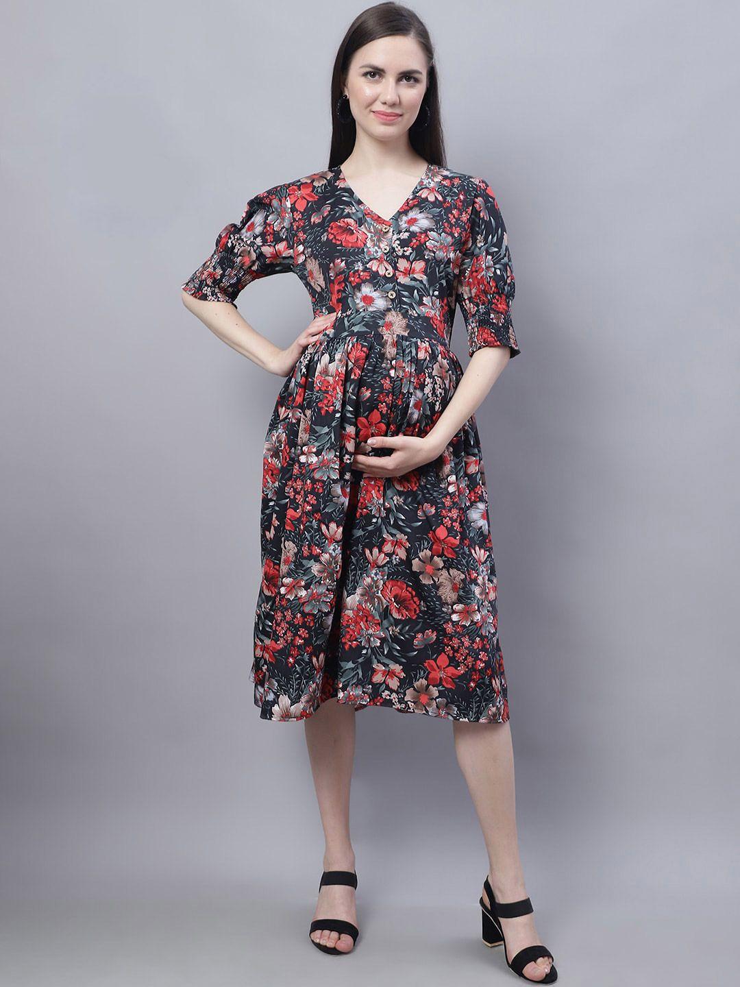 moms maternity floral printed smocked fit &flare dress