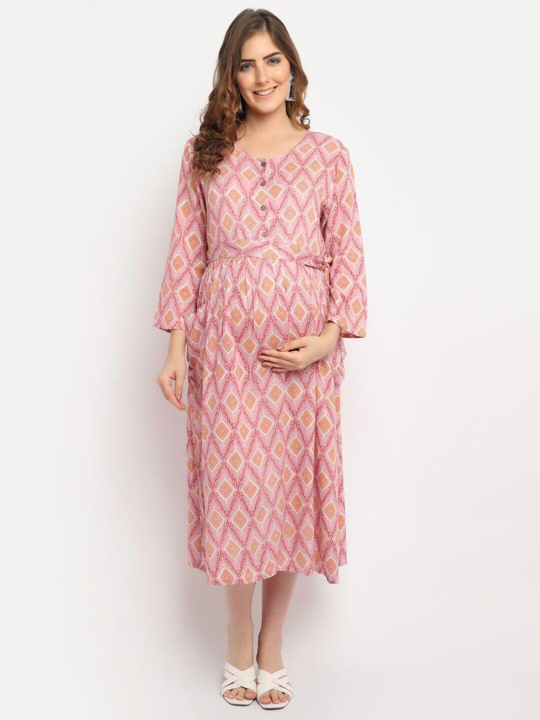 moms maternity pink maternity a-line midi dress