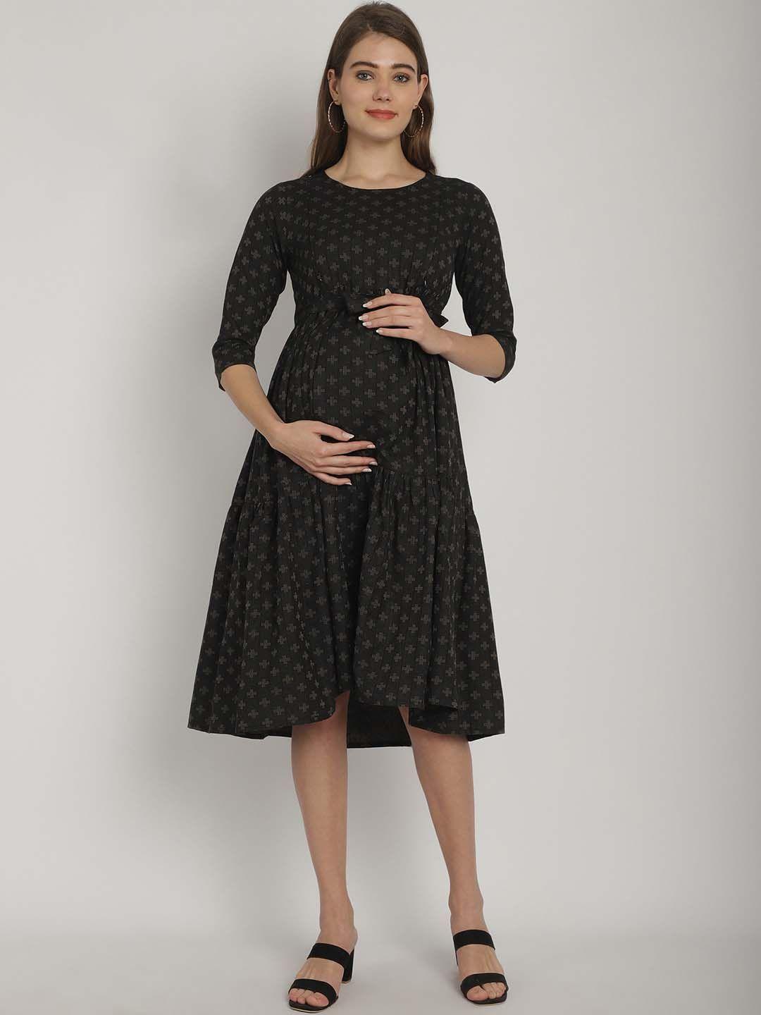 moms maternity polka dot printed pure cotton maternity fit & flare dress