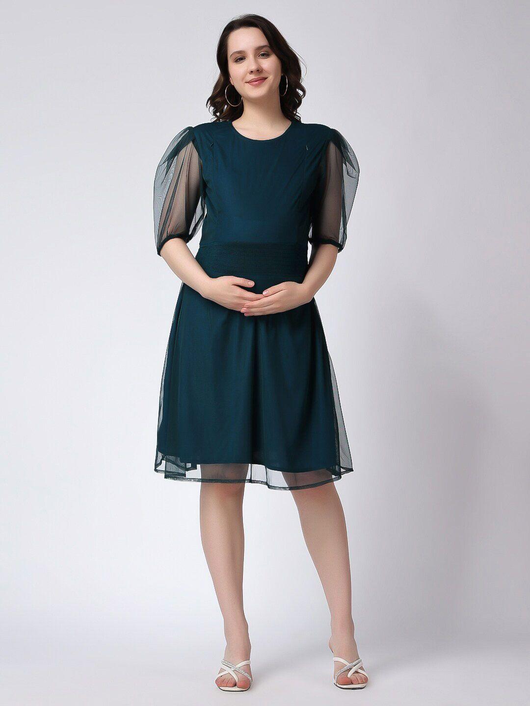 moms maternity puff sleeve maternity fit & flare dress