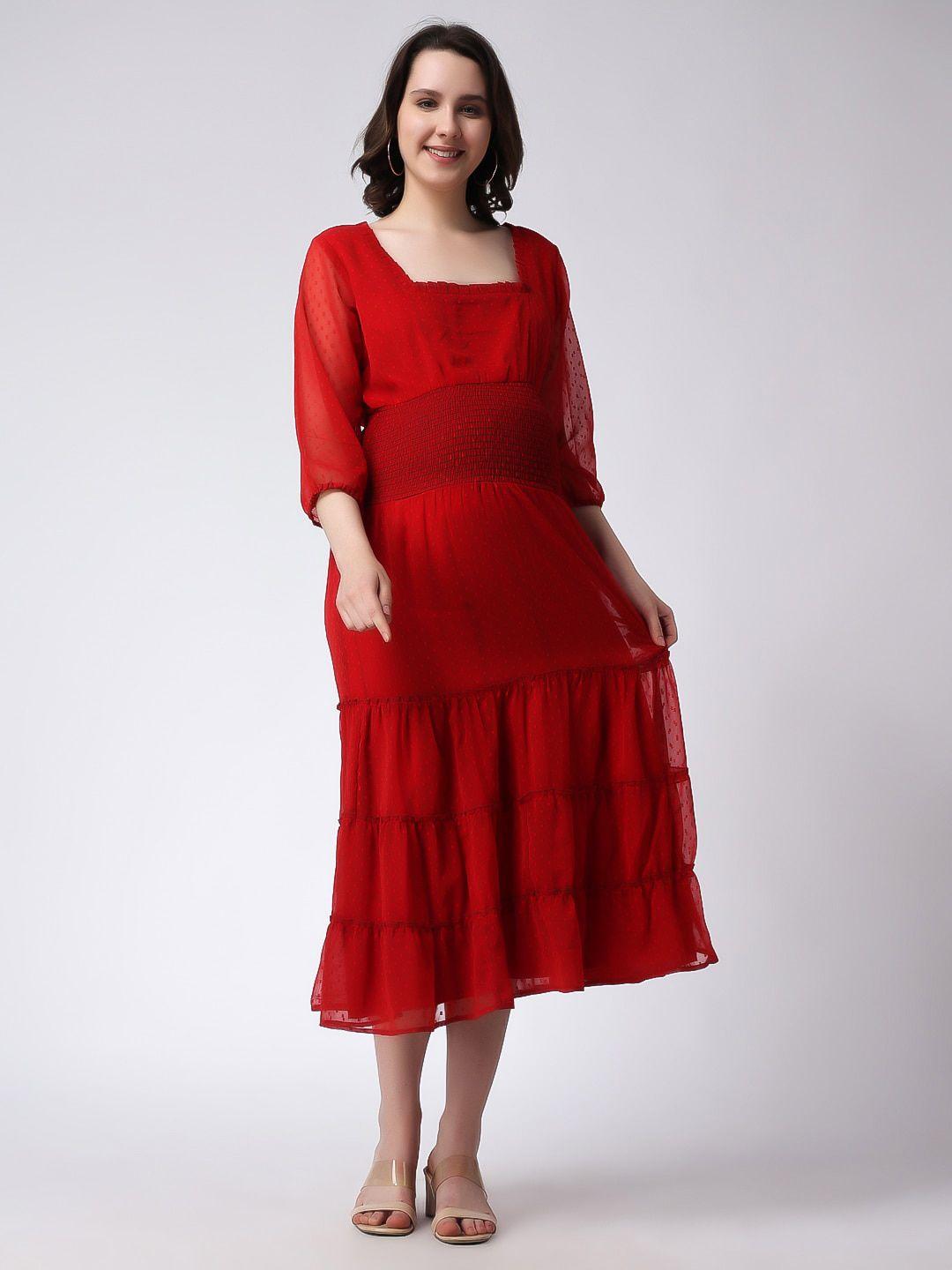 moms maternity red puff sleeve georgette maternity empire midi dress