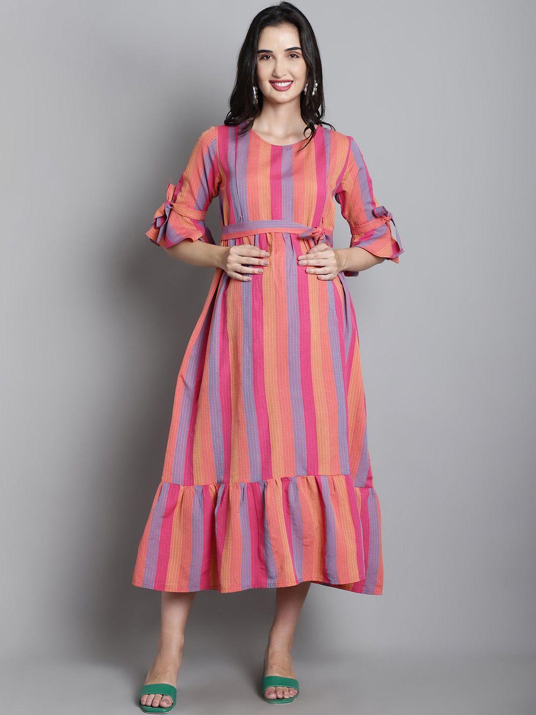 moms maternity striped bell sleeve cotton fit & flare midi dress