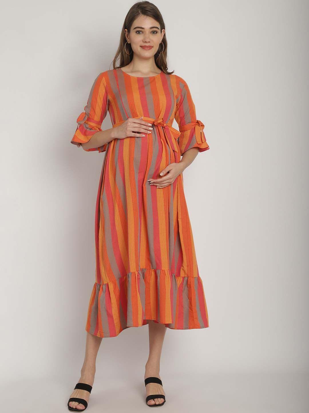 moms maternity striped bell sleeves gathered organic cotton maternity a-line dress