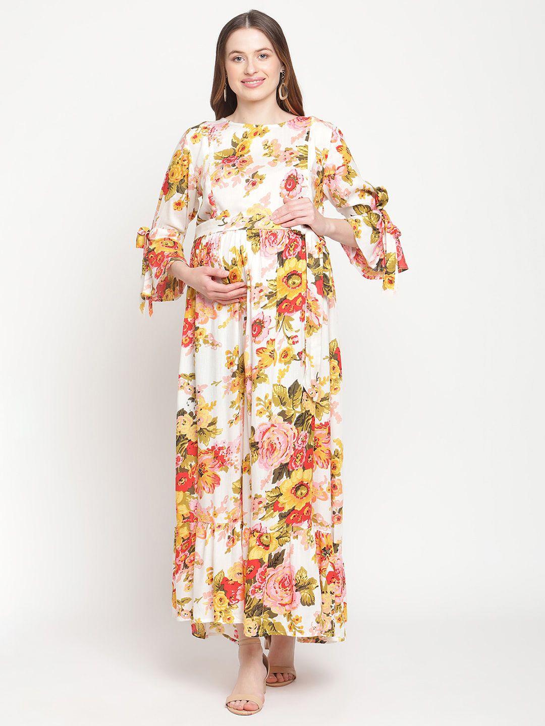 moms maternity white & yellow floral maternity maxi dress