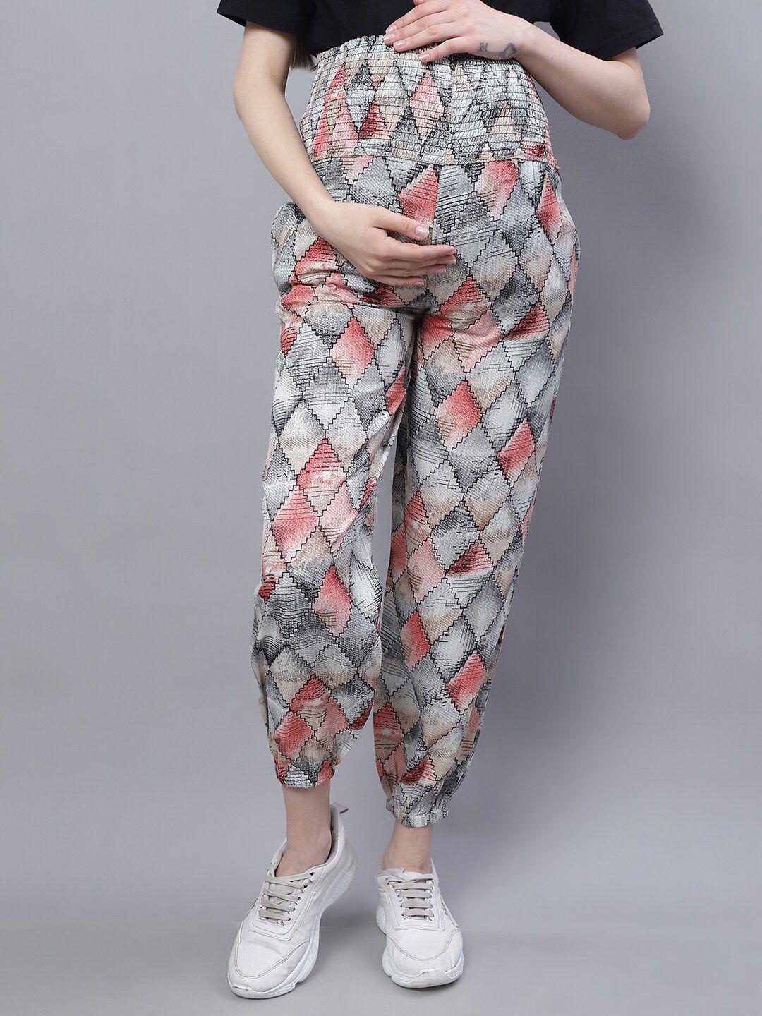moms maternity women printed relaxed high-rise easy wash maternity joggers trousers