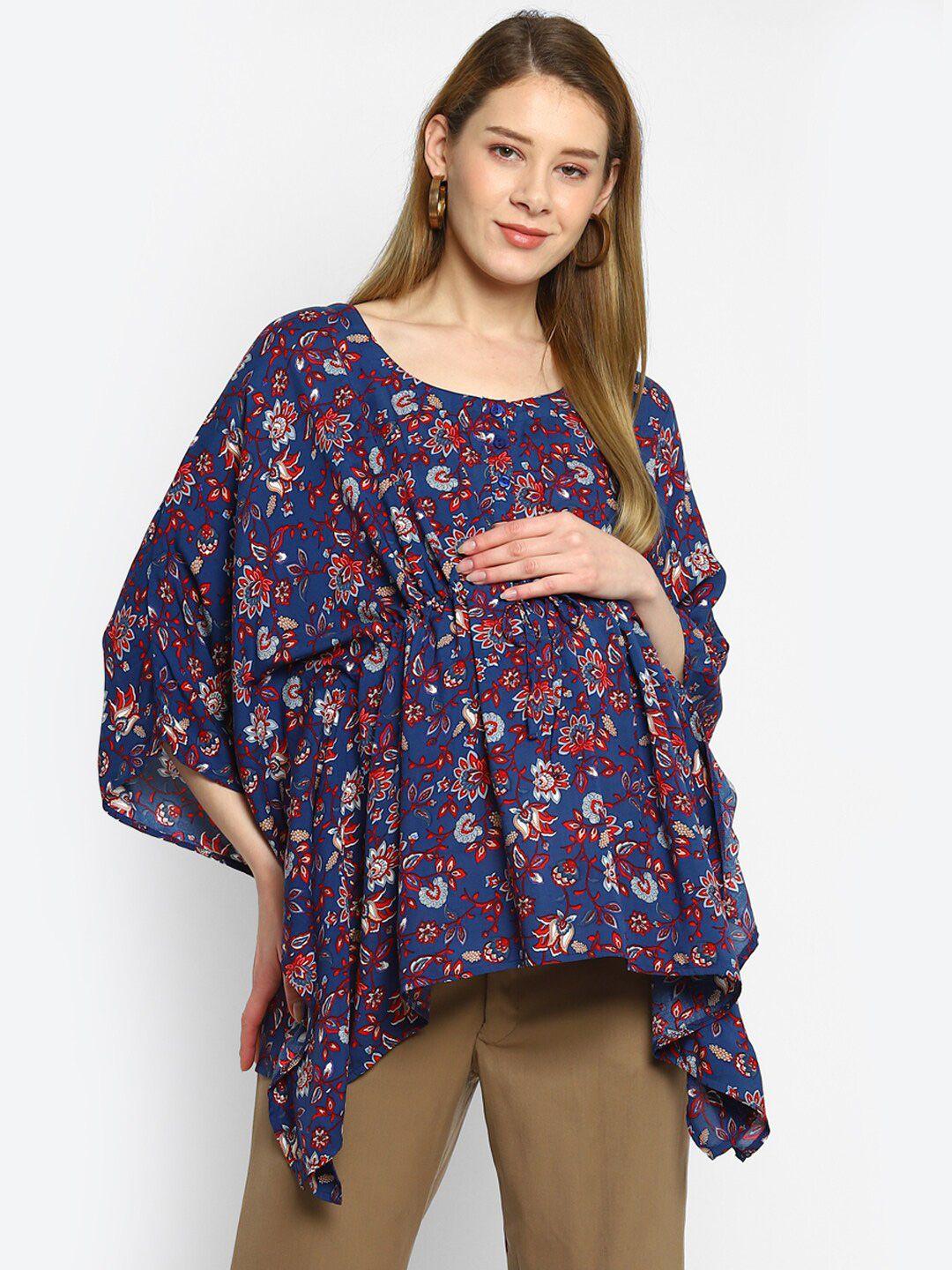 momsoon maternity navy blue & red floral print kaftan top
