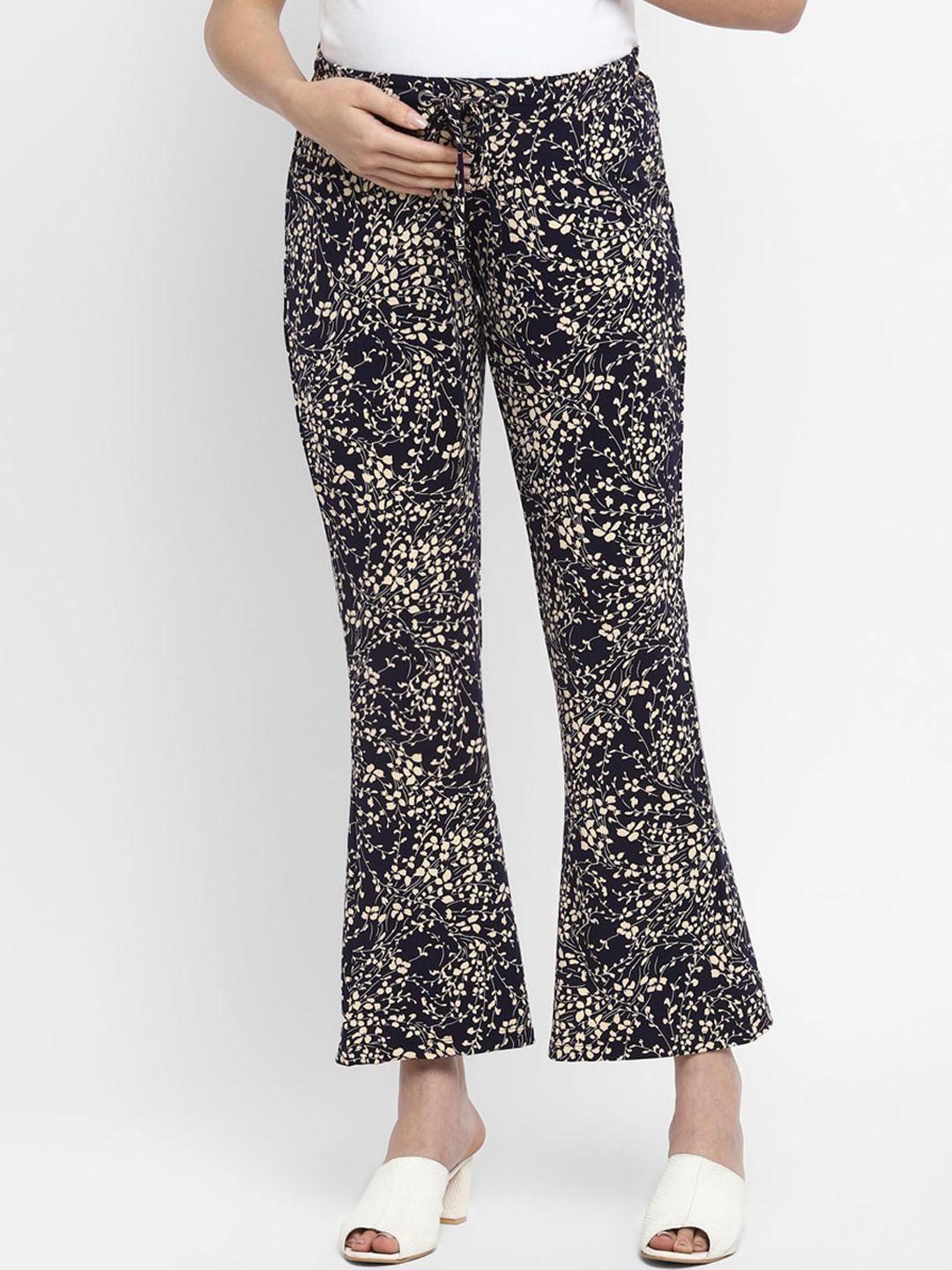 momsoon maternity women black floral printed relaxed maternity trousers