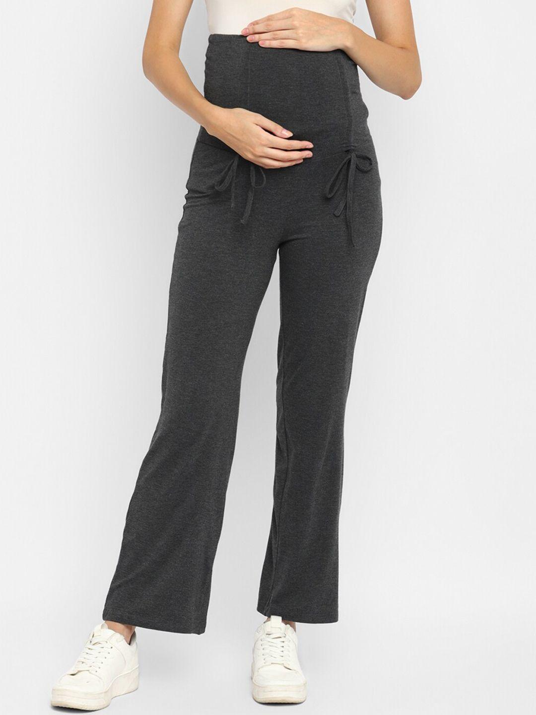 momsoon maternity women grey relaxed loose fit high-rise maternity trousers