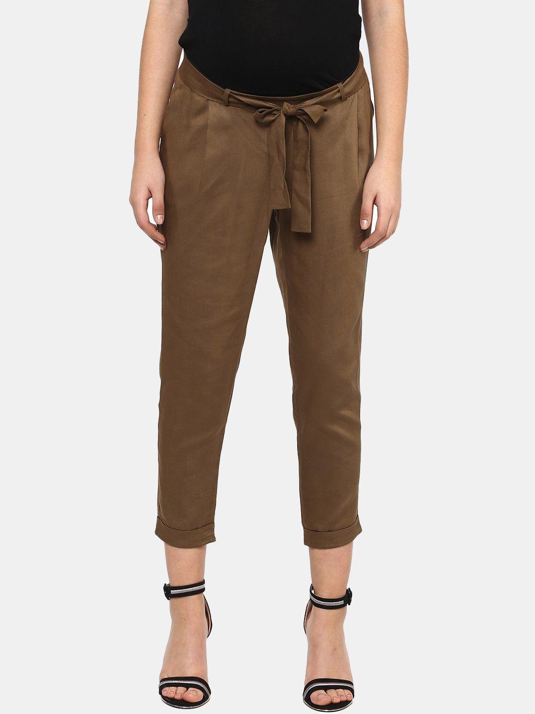 momsoon maternity women khaki relaxed maternity pleated culottes trousers