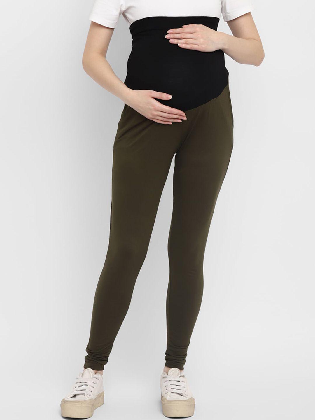 momsoon maternity women olive solid ankle-length maternity leggings