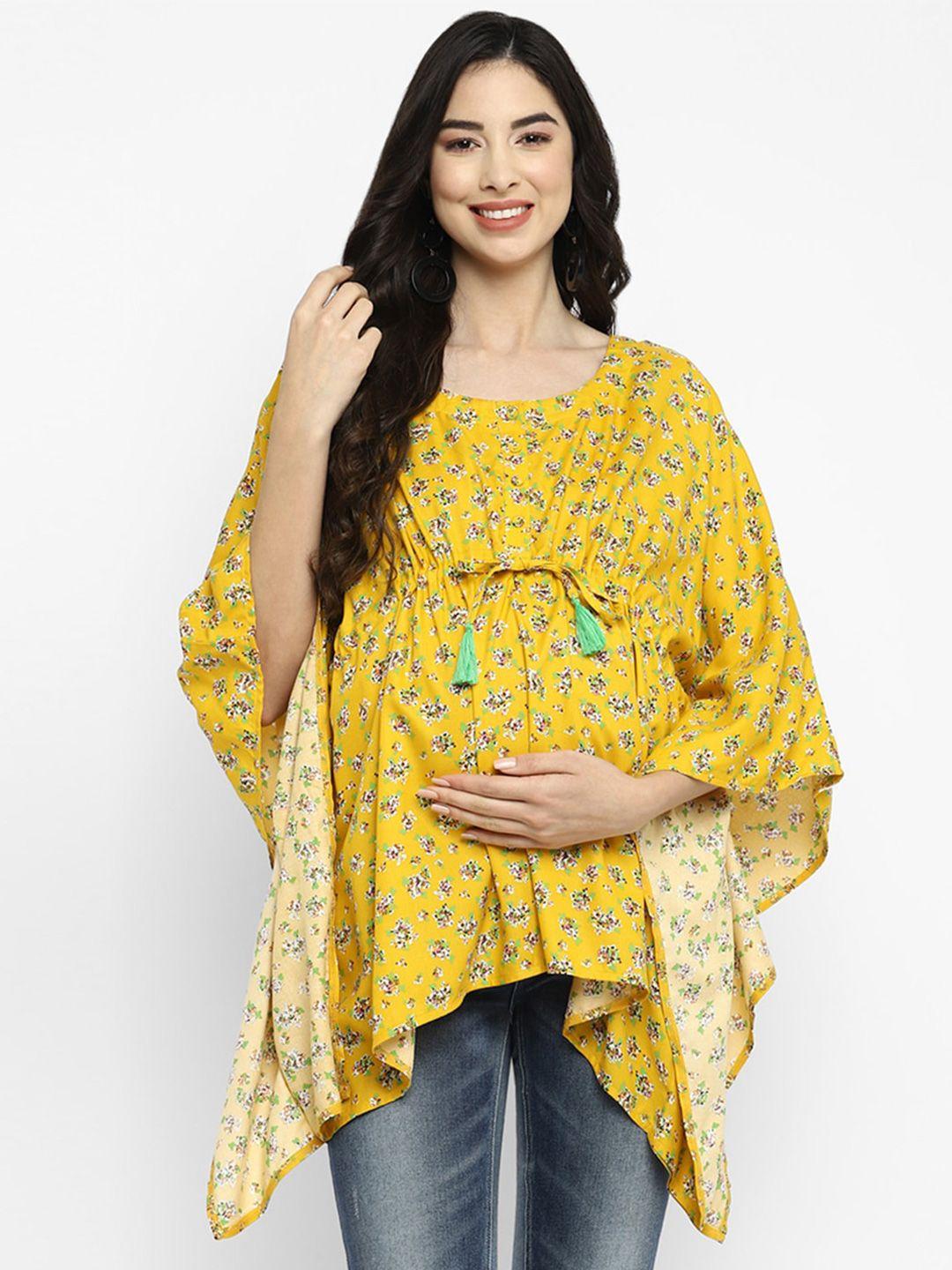 momsoon maternity yellow floral print kaftan longline top