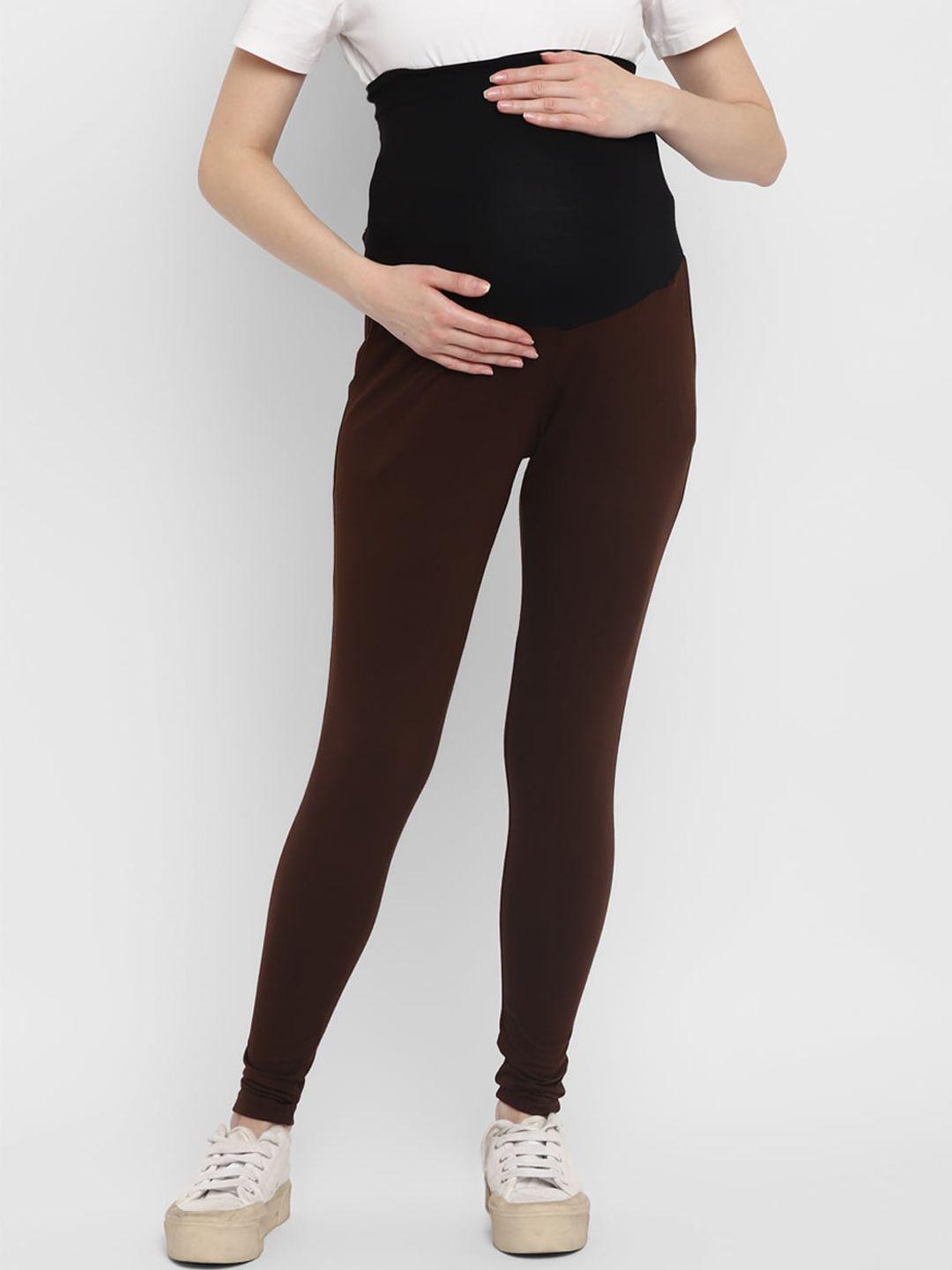 momsoon women brown solid ankle-length maternity leggings