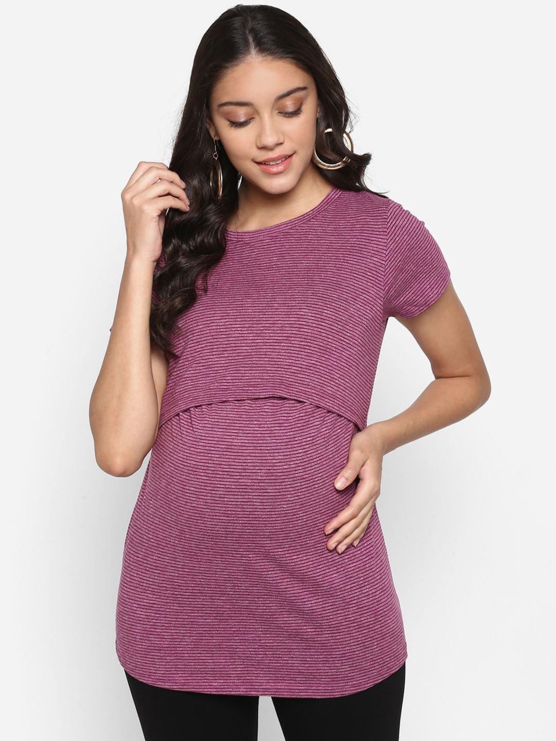 momsoon women purple striped maternity top