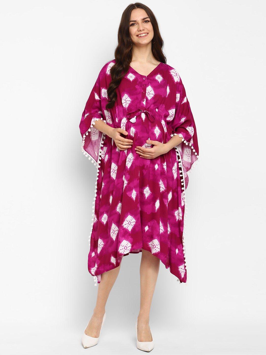 momsoon maternity abstract printed kimono sleeve kaftan midi dress