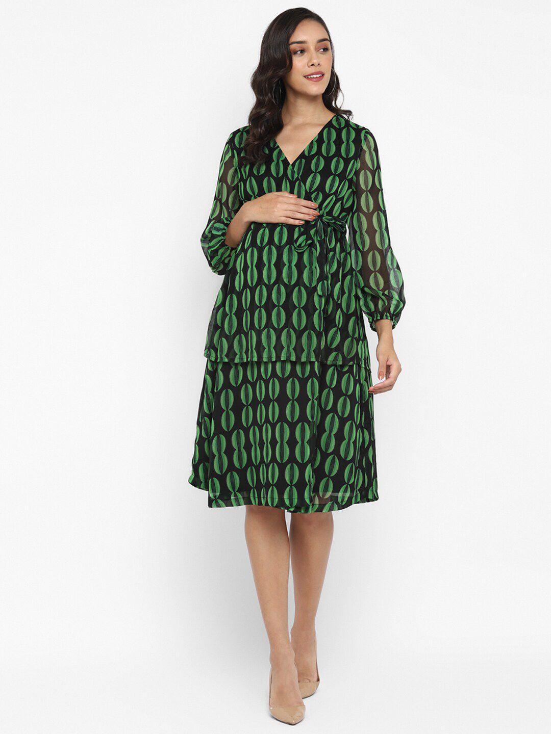 momsoon maternity abstract printed puff sleeves tie ups wrap dress