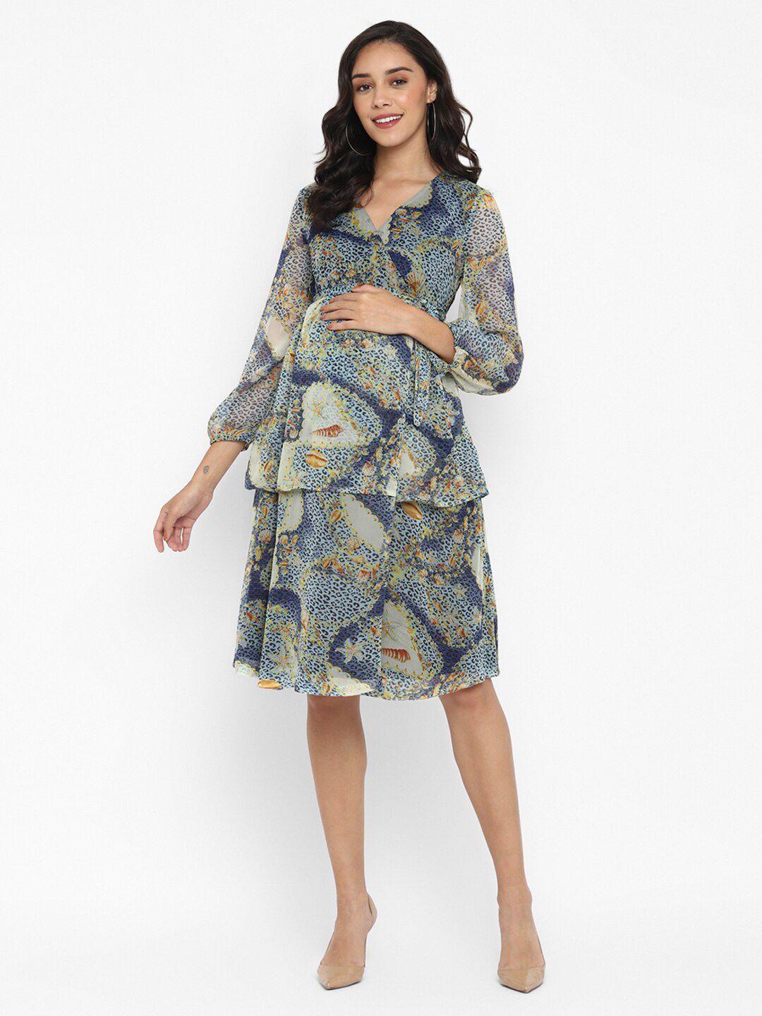 momsoon maternity abstract printed puff sleeves tie ups wrap dress