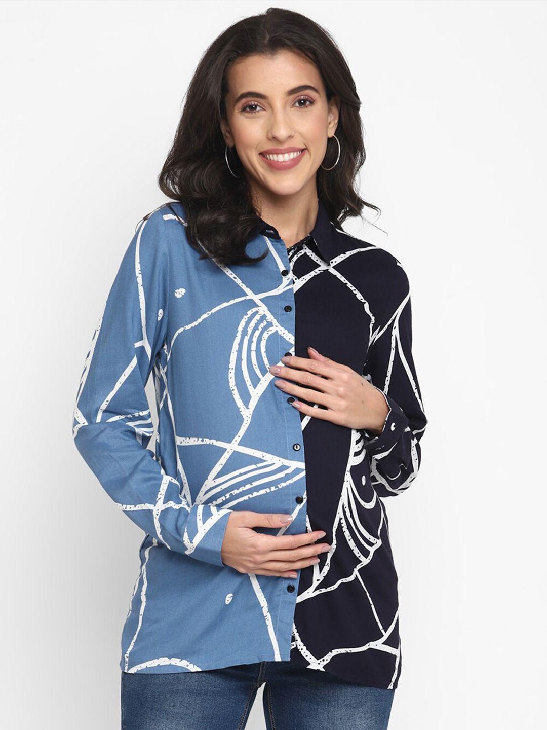 momsoon maternity abstract printed shirt collar cuffed sleeves shirt style top