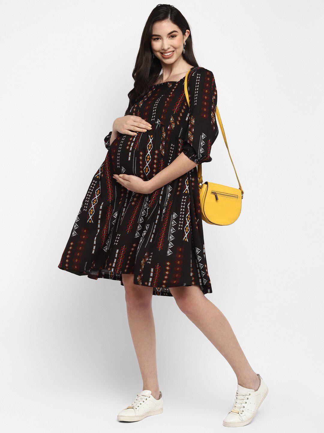 momsoon maternity black & maroon floral maternity dress