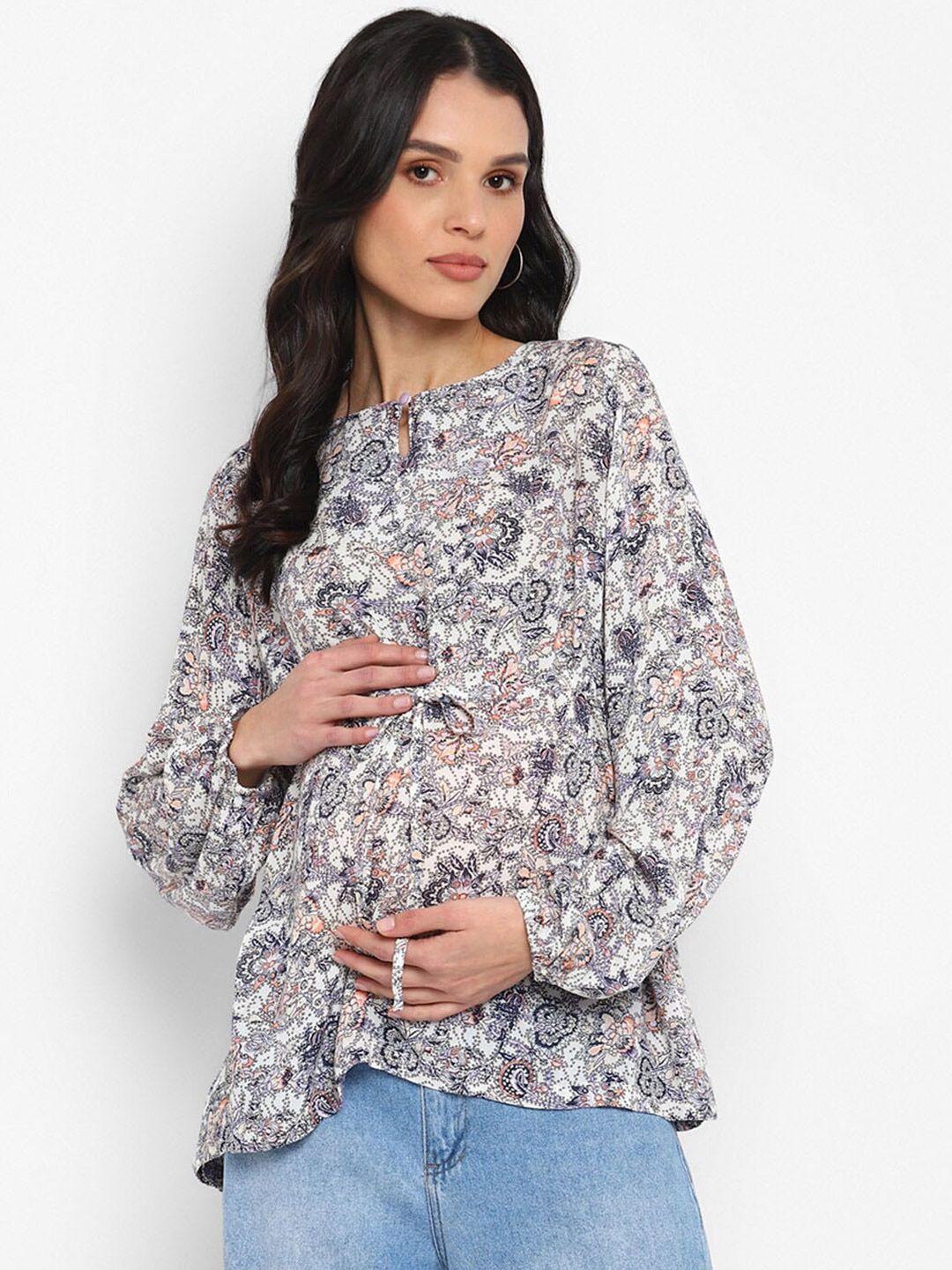 momsoon maternity floral printed keyhole neck top