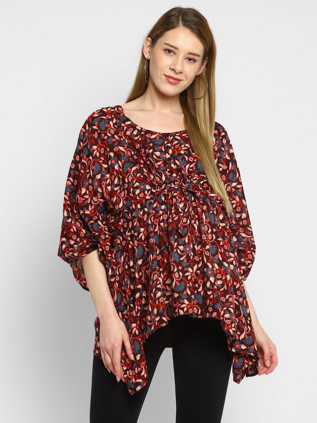 momsoon maternity maroon & teal printed maternity top