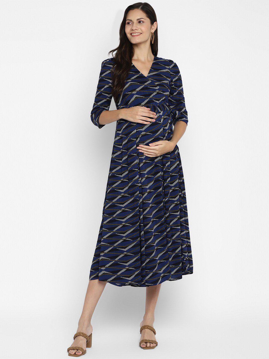 momsoon maternity navy blue wrap midi dress