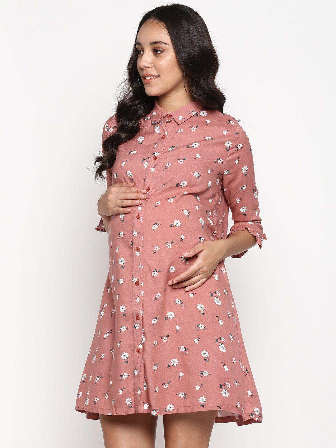 momsoon maternity peach-coloured floral maternity dress