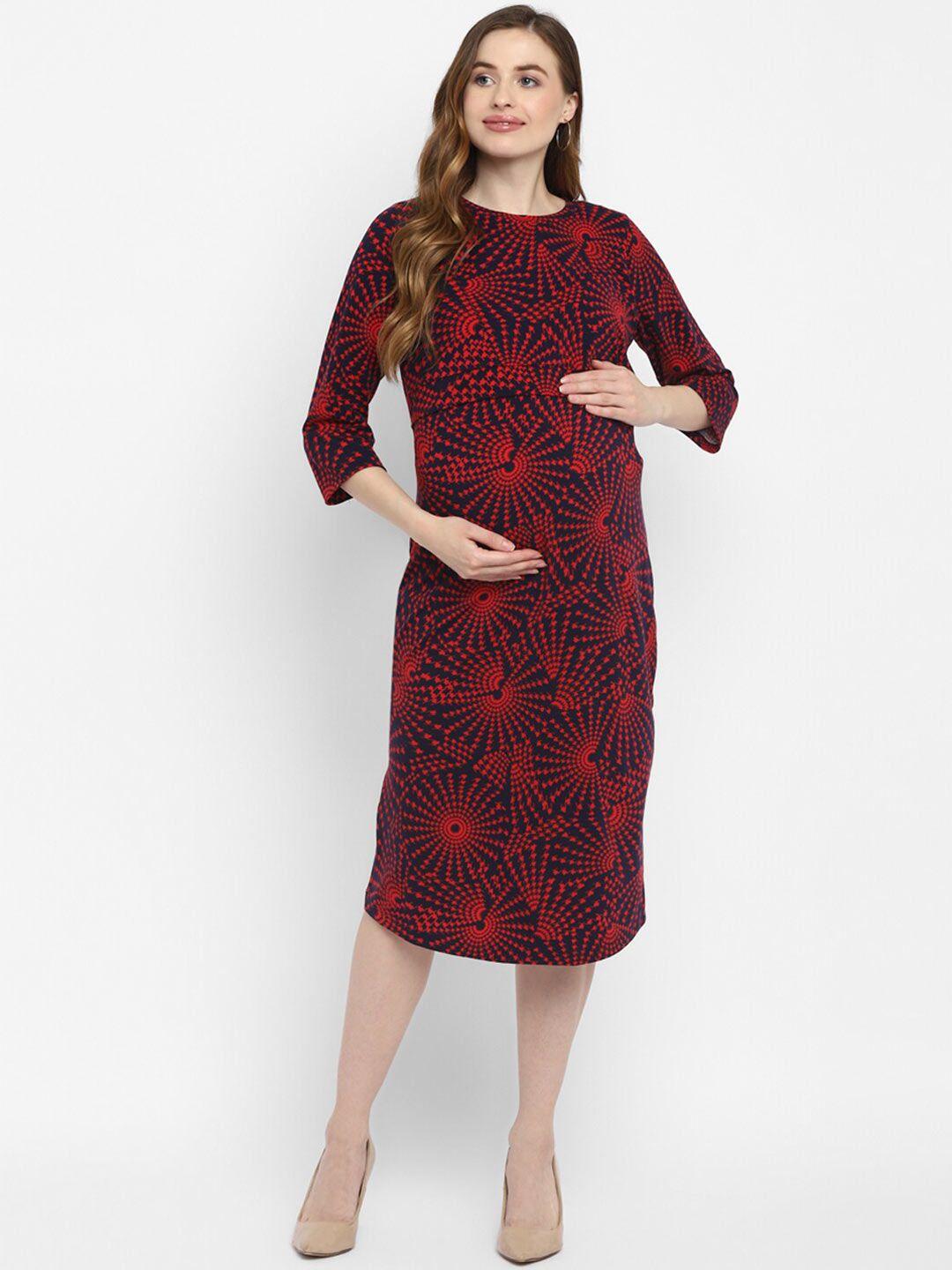 momsoon maternity red abstract printed sheath maternity cotton dress