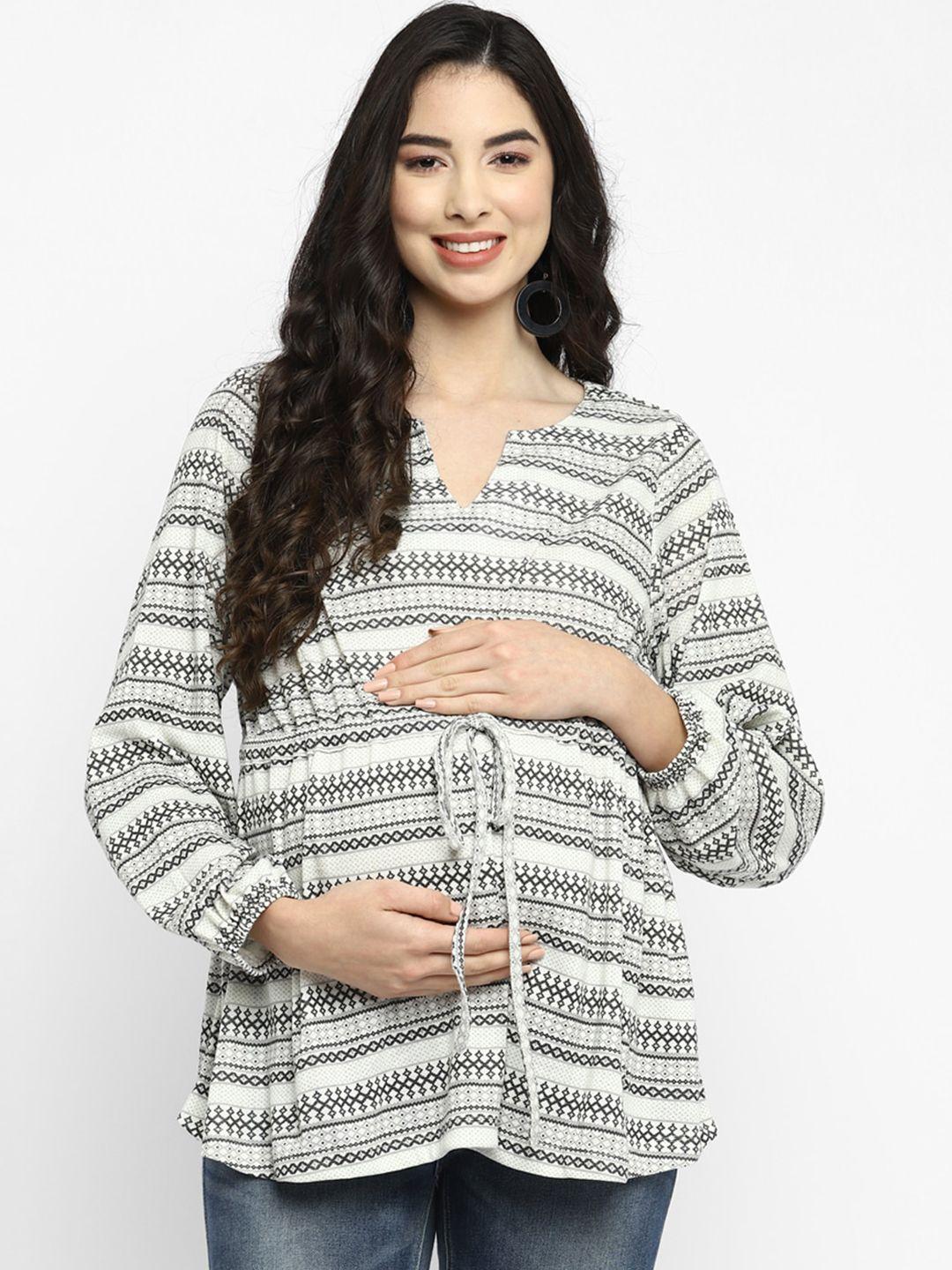 momsoon maternity white geometric print longline top