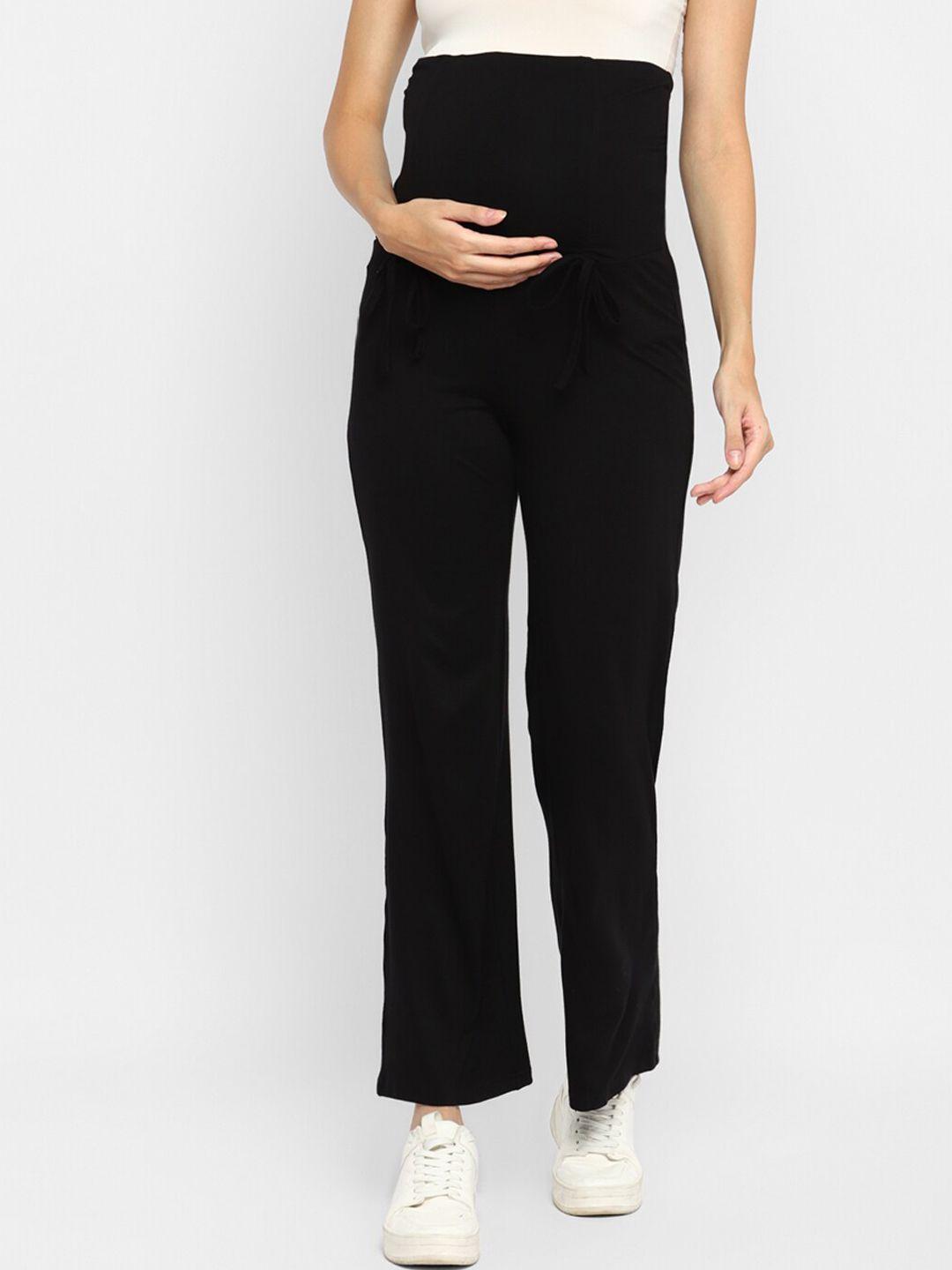 momsoon maternity women black relaxed loose fit high-rise maternity trousers