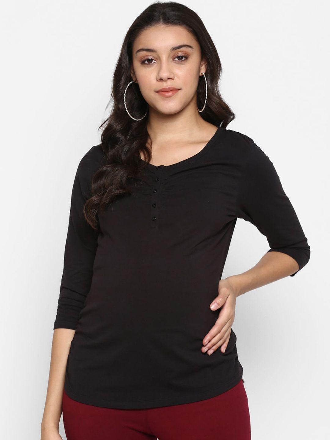 momsoon maternity women black solid maternity top