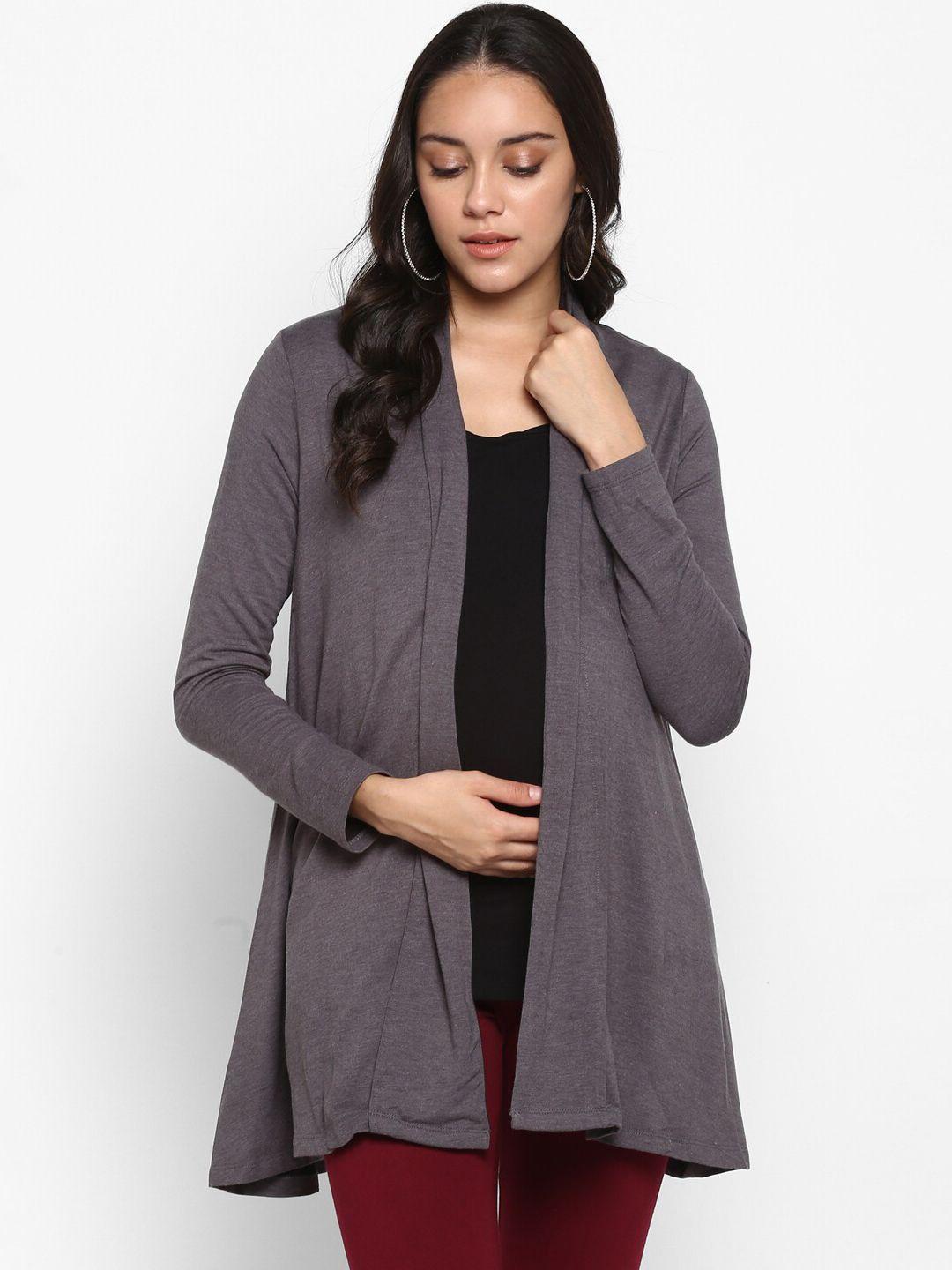 momsoon maternity women grey solid open front shrug