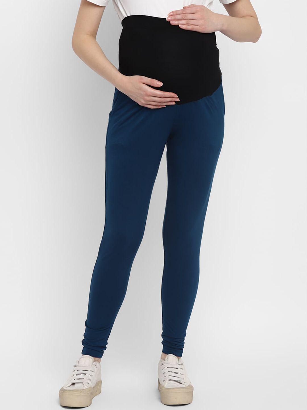 momsoon maternity women navy blue & black solid ankle length leggings