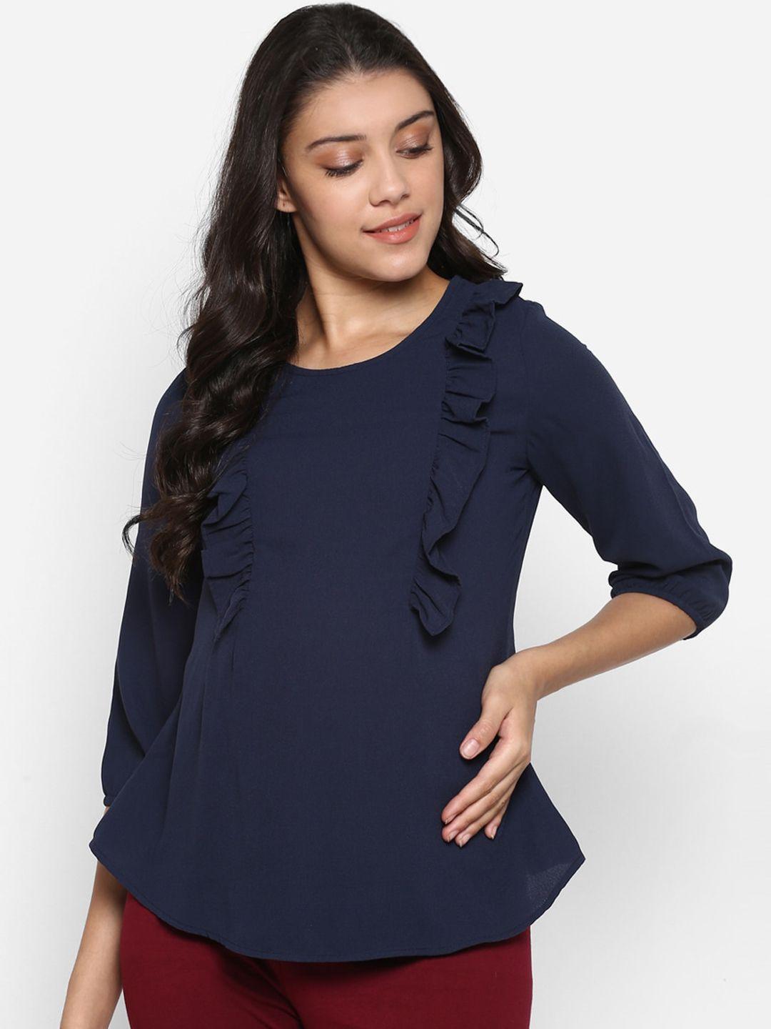 momsoon maternity women navy blue solid top